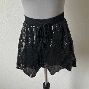 Peace + Love Black Sequin Runner Shorts
